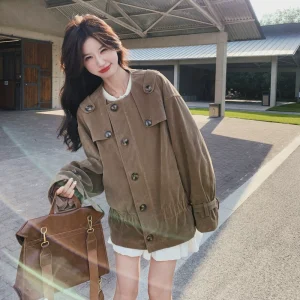2026 early spring new fashion retro suede windbreaker jacket women's design niche spring and autumn top trend