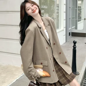 Old money style bow suit jacket for women 2026 spring and autumn new loose double-breasted temperament commuting casual suit