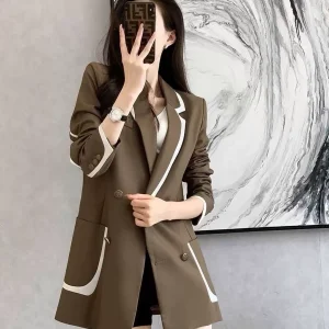 French style contrast color double breasted suit jacket for women
