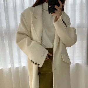 Korean style temperament mid-length woolen coat for women