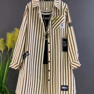 Fashionable early spring 2026 Korean version with fattening and enlarging to cover the flesh and make the body look slimmer, medium-length shirt, versatile long-sleeved top, fashionable