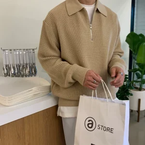 Lapel Sweater Men Warm Fashion Casual Knit Pullover Loose