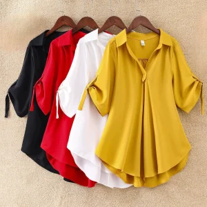 Summer loose and slimming mid-length short-sleeved shirt for women, trendy