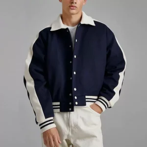 Autumn Men Fashion Crop Baseball Jacket Long Sleeve Patchwor