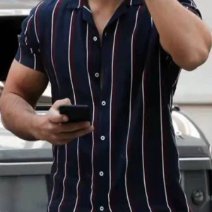 Striped Colorblock Men Casual Lapel Loose Shirt